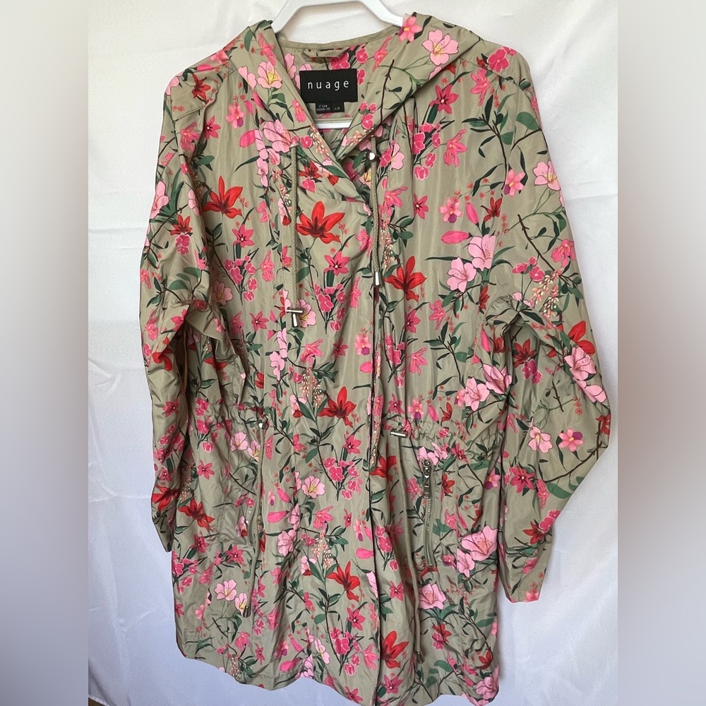 Nuage Floral Hooded Anorak Jacket Size Large Lightweight Spring Jacket